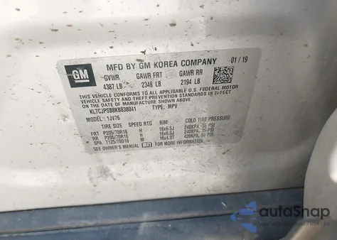 2019 Chevrolet Trax Lt из США, поврежденный, VIN KL7CJPSB8KB838041